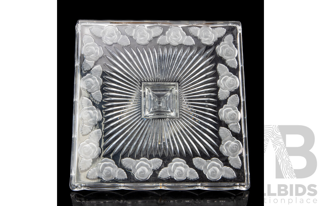 Bohemia Crystal Rose Square Footed Cake Stand with Box