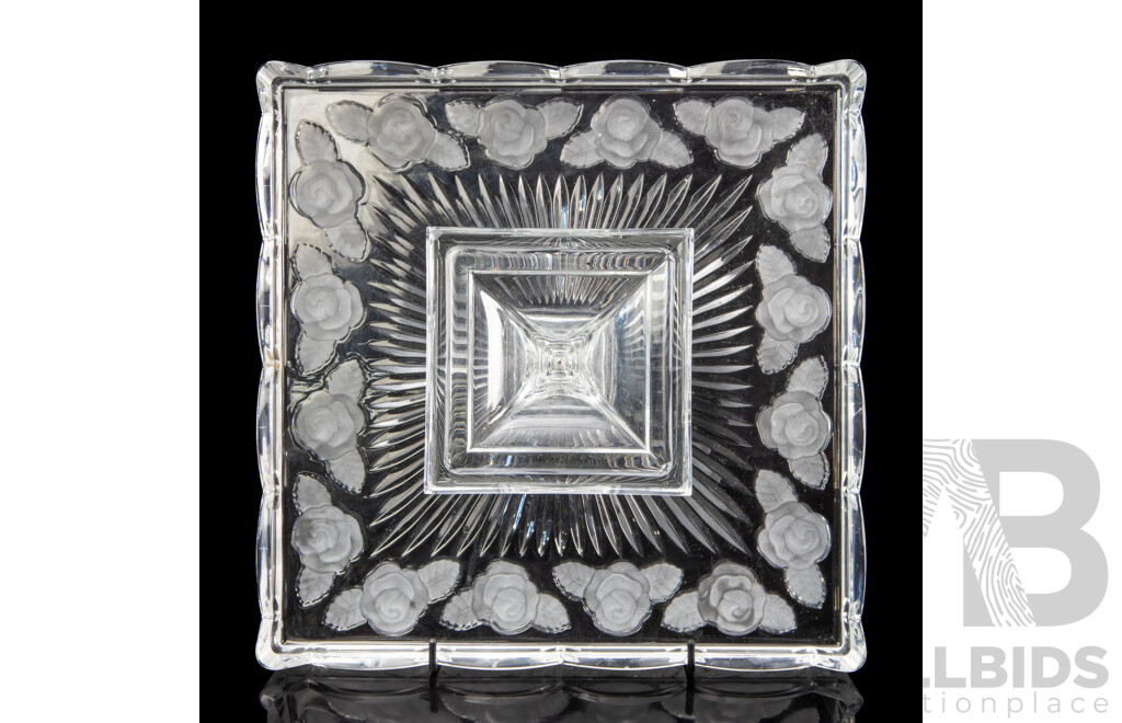 Bohemia Crystal Rose Square Footed Cake Stand with Box