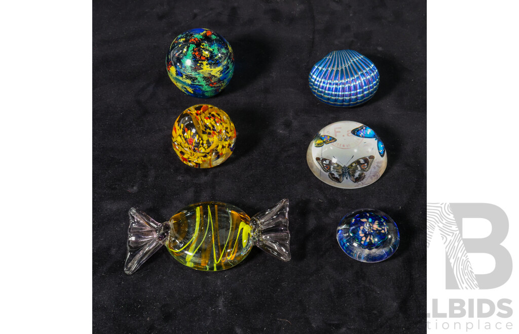 Collection of Six Glass Paper Weights