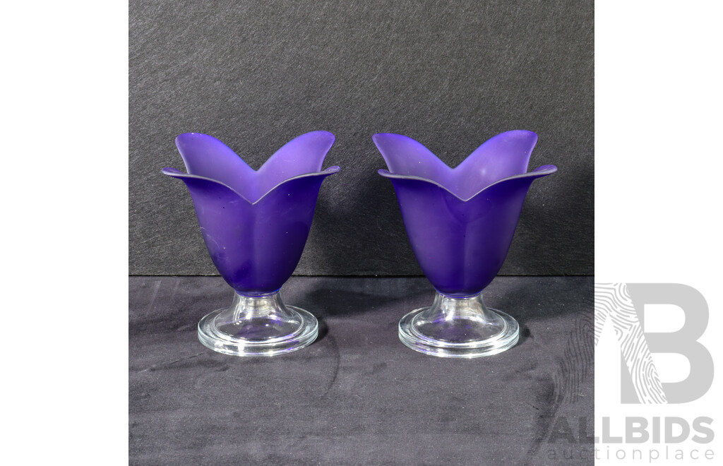Pair of Blue Tulip Vases with Transparent Base
