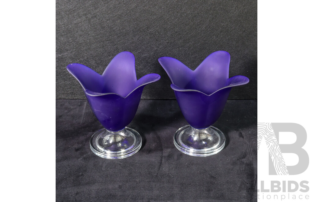Pair of Blue Tulip Vases with Transparent Base