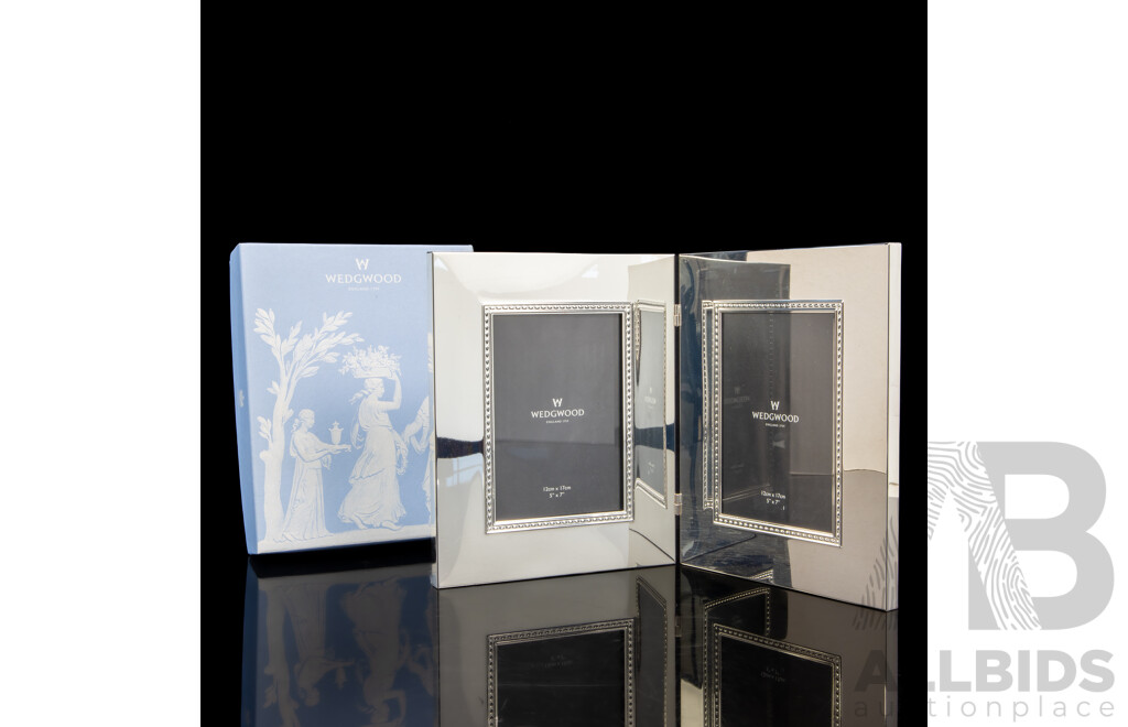 Boxed Wedgwood Silver Tone Bi-fold Photo Frames
