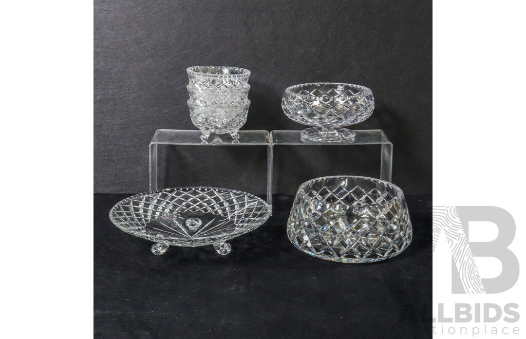 Collection of Crystal Wear Including Dessert Bowls and Plate