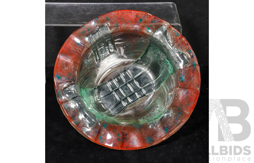 Signed Decorative Peter Crisp Fused Slump Glass Bowl, Small Vase and Glass Oil Lamps