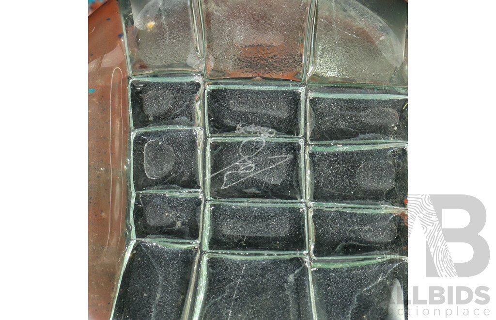 Signed Decorative Peter Crisp Fused Slump Glass Bowl, Small Vase and Glass Oil Lamps