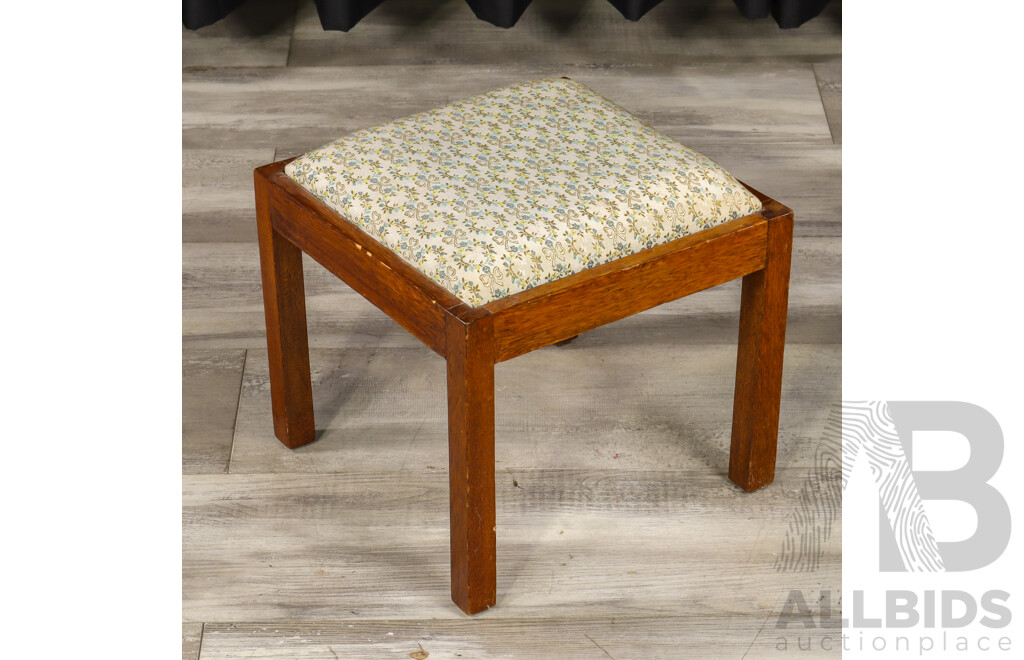 Vintage Footstool with Floral Patterned Upholstery