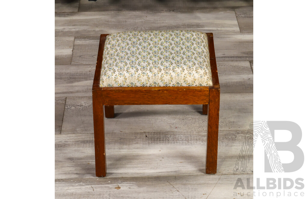 Vintage Footstool with Floral Patterned Upholstery