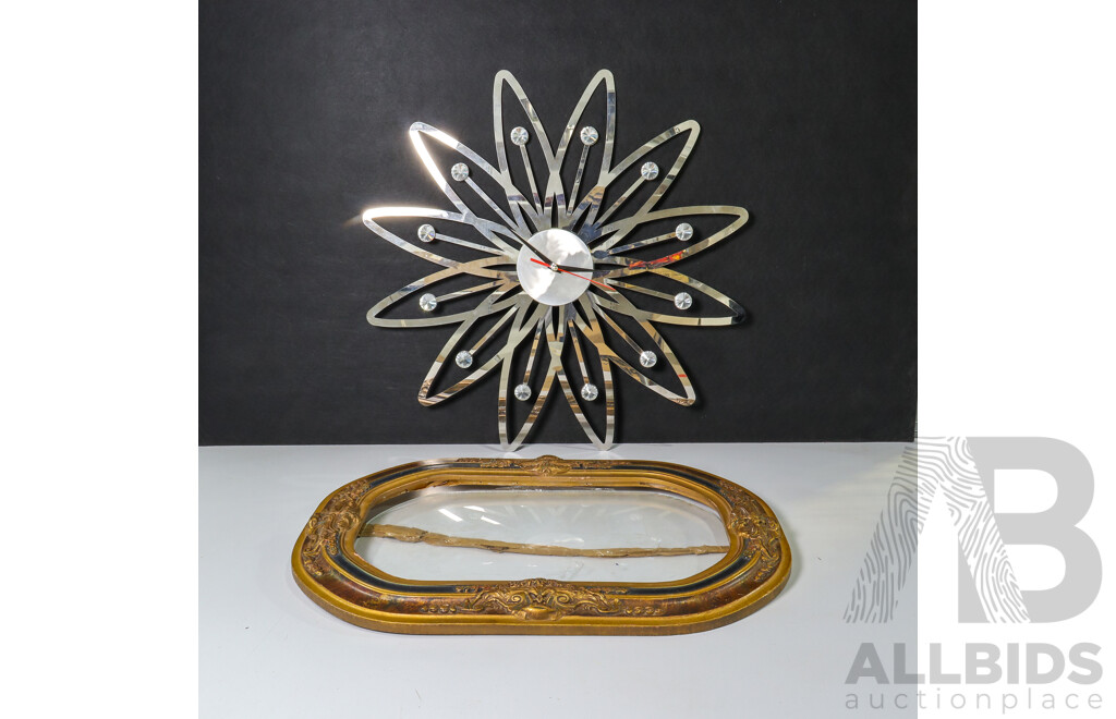 Metal Clock and Decorative Oval Frame