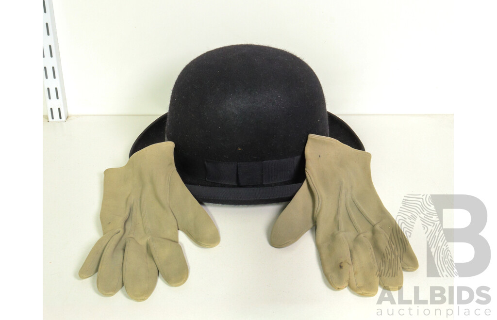 Australian Akubra Bowlers Hat and Gloves