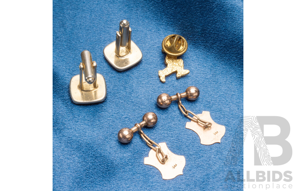 Collection of 9ct Gold & Gold Tone Cufflinks/Tie Pin & Dutch Metal Leaf - Lot of 4
