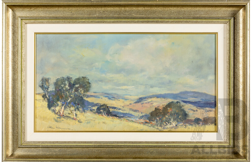 Allan Hansen (20th Century, Danish-Born Australian, 1911-2000), Overlooking Cooma to the North, Original Oil on Canvas Board, 45H x 68W cm (frame)