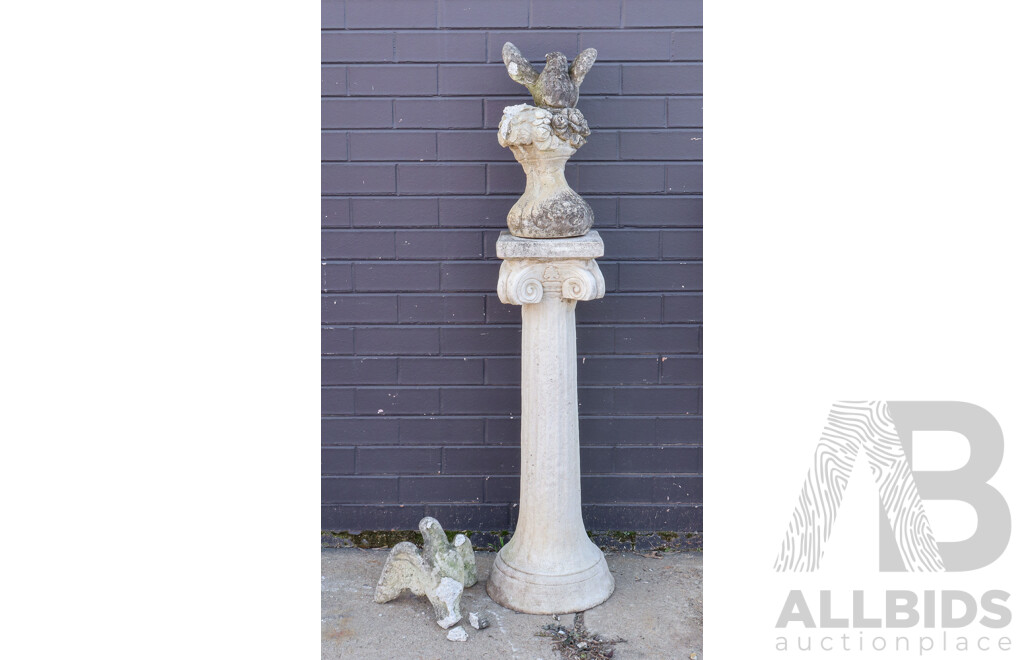 Concrete Garden Statue of Two Doves on a Concrete Plinth