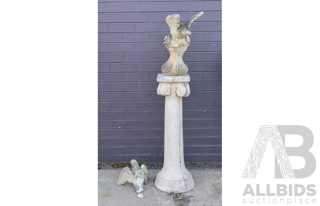 Concrete Garden Statue of Two Doves on a Concrete Plinth
