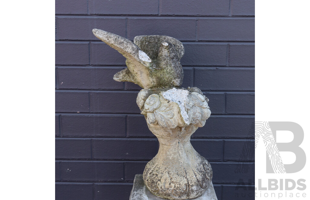 Concrete Garden Statue of Two Doves on a Concrete Plinth
