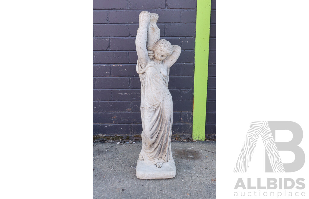 Concrete Garden Statue of a Lady with a Water Bottle