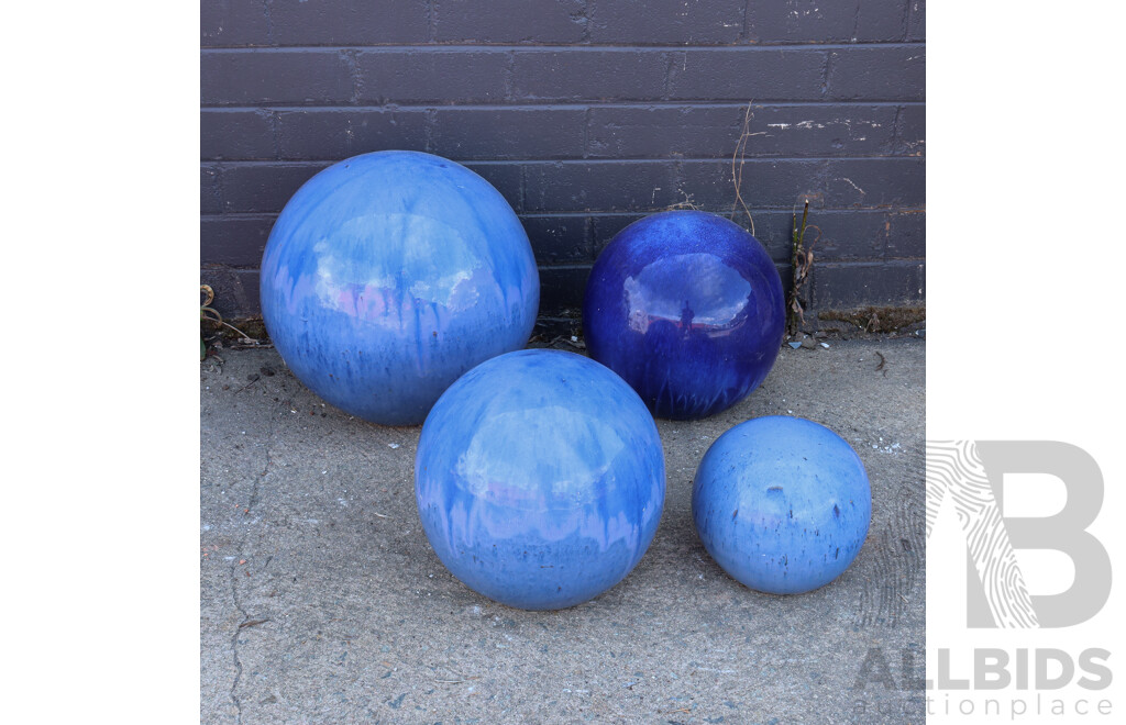 Set of Four Concrete Blue Balls