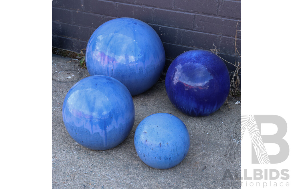 Set of Four Concrete Blue Balls