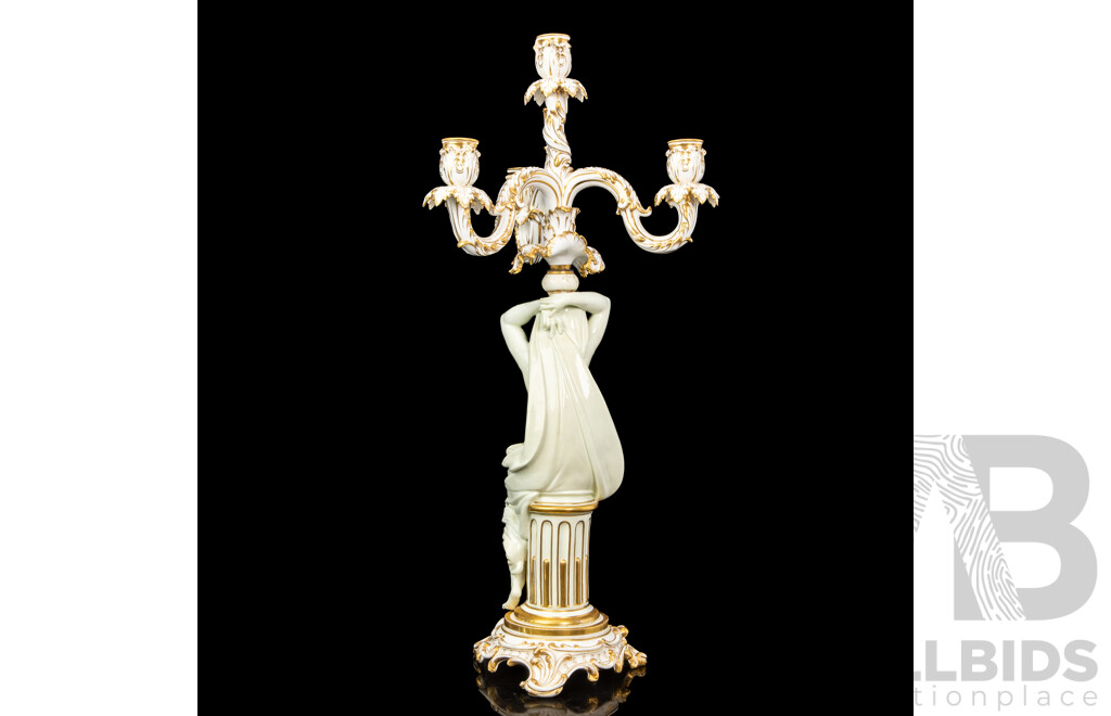 Antique Minton Four Branch Candelabra with Woman and Cherub
