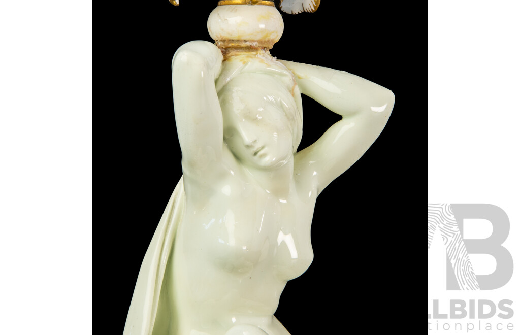 Antique Minton Four Branch Candelabra with Woman and Cherub
