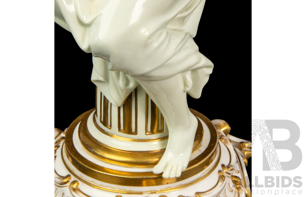Antique Minton Four Branch Candelabra with Woman and Cherub