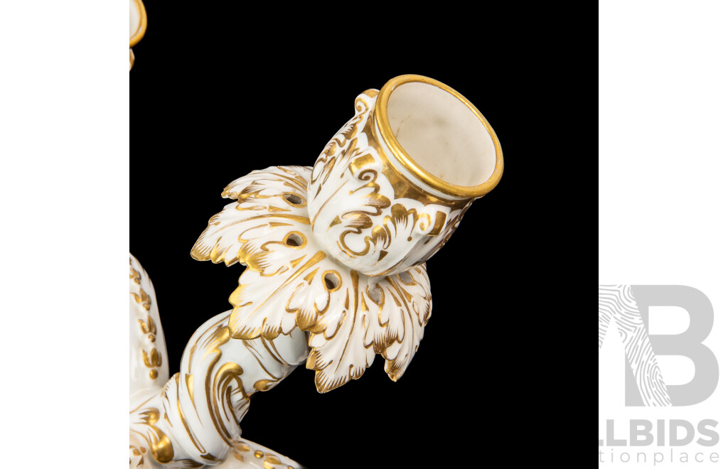 Antique Minton Four Branch Candelabra with Woman and Cherub