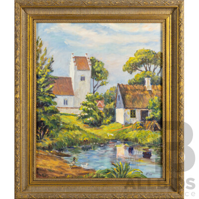 P.C. (20th Century< Dutch), Country Scene -Water  Reflections with Ducks, Original Oil on Canvas, 63 x 53 cm (frame)