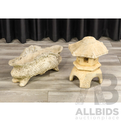 Small Cast Concrete Pergoda Qith French Style Trough Planter