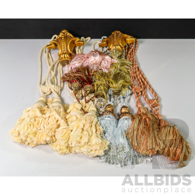 4 Pairs of Large Curtain Tie Back Tassels, 7 Pairs of Small Curtain Tie Back and a Pair of Curtain Rod Ends