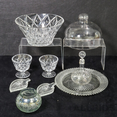 Collection of Glass and Crystal Wear Including Glass Dome, Bowls, Decanter, Plates and More