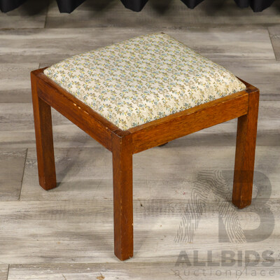 Vintage Footstool with Floral Patterned Upholstery