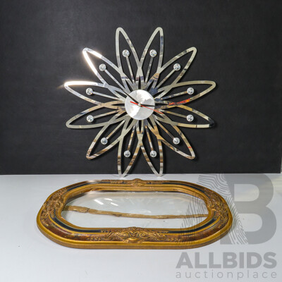 Metal Clock and Decorative Oval Frame