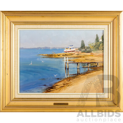John Downton OAM, (20th Century, Australian, 1939-), Bayside Bliss, Taren Point, NSW, Original Oil on Canvas Board, 58W x 48H cm (frame)