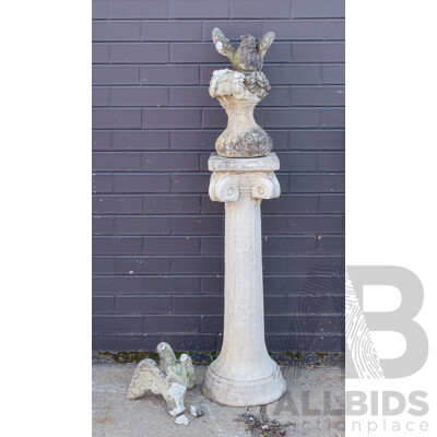 Concrete Garden Statue of Two Doves on a Concrete Plinth