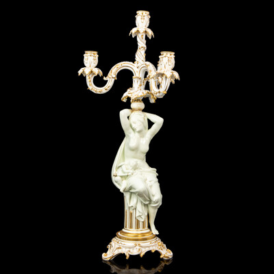 Antique Minton Four Branch Candelabra with Woman and Cherub