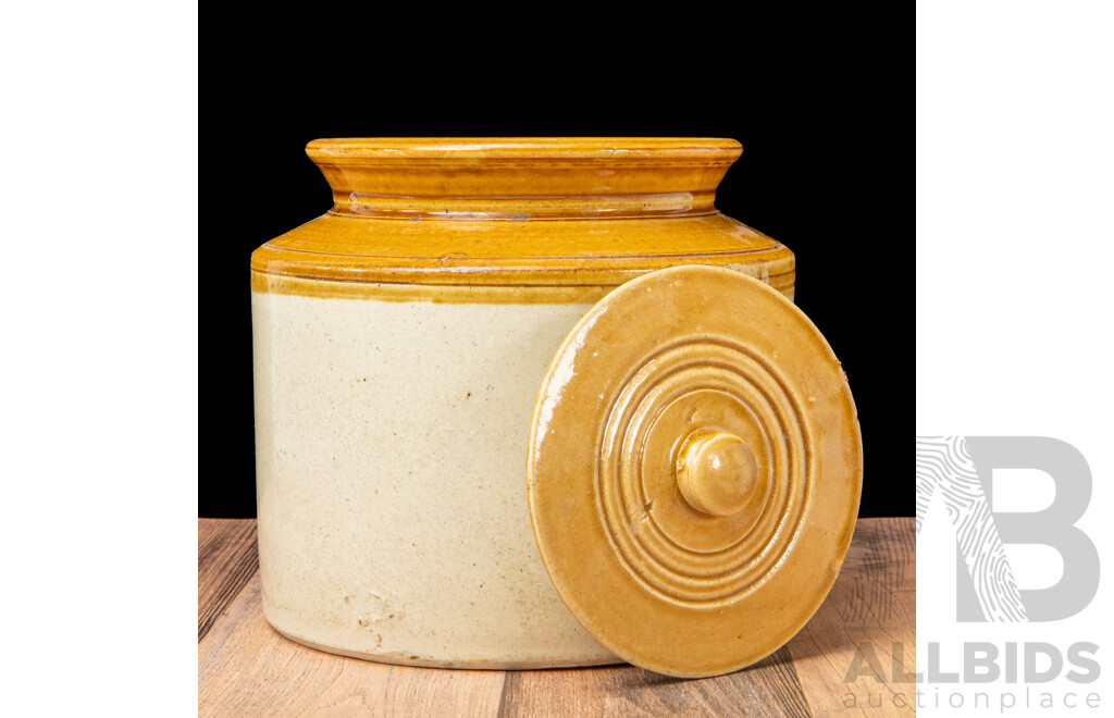Vintage Bakewell Salt Glazed Bung Jar with Retro Fitted Lid