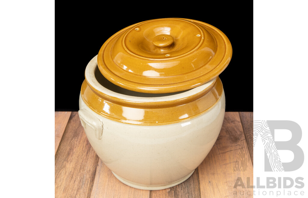 Vintage Bakewell Salt Glazed Bung Jar with Retro Fitted Lid