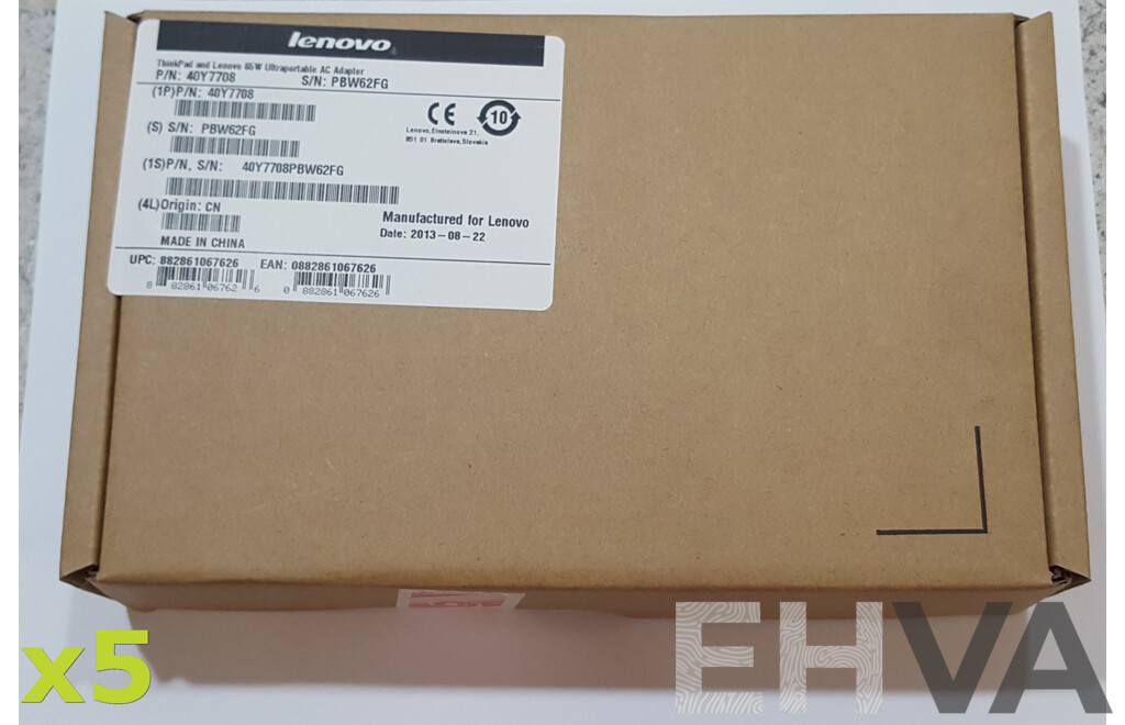 Lenovo (40Y7708) ThinkPad 65W Ultraportable AC Adapter - Lot of Five *Brand New