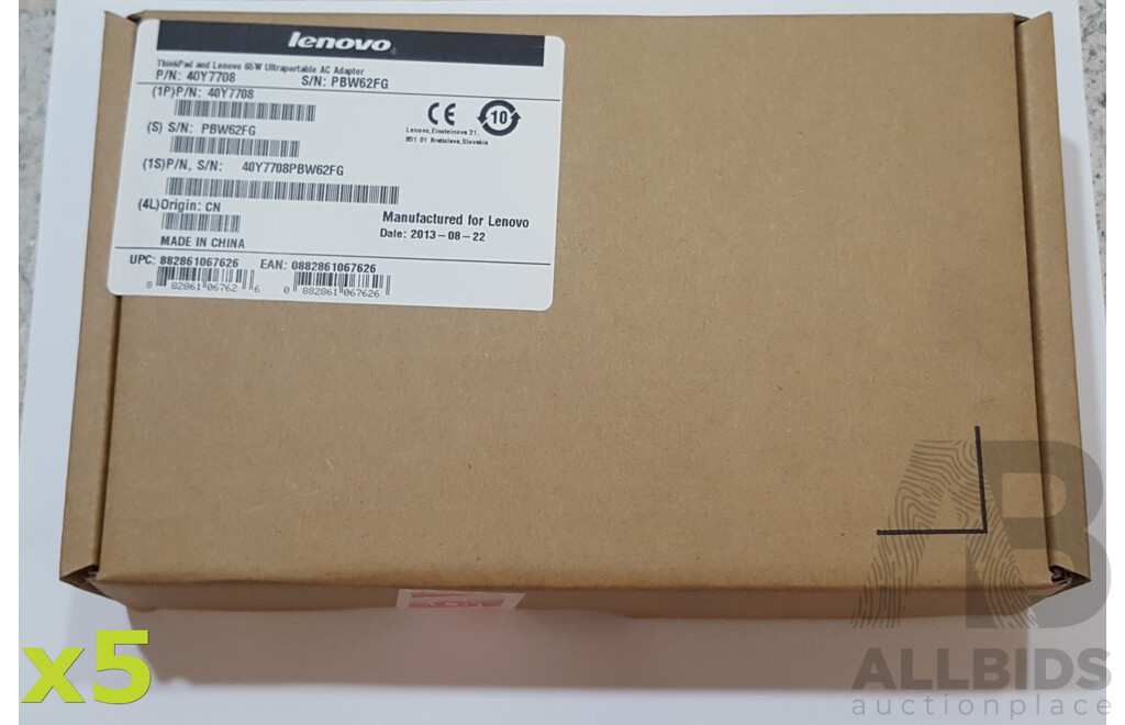 Lenovo (40Y7708) ThinkPad 65W Ultraportable AC Adapter - Lot of Five *Brand New