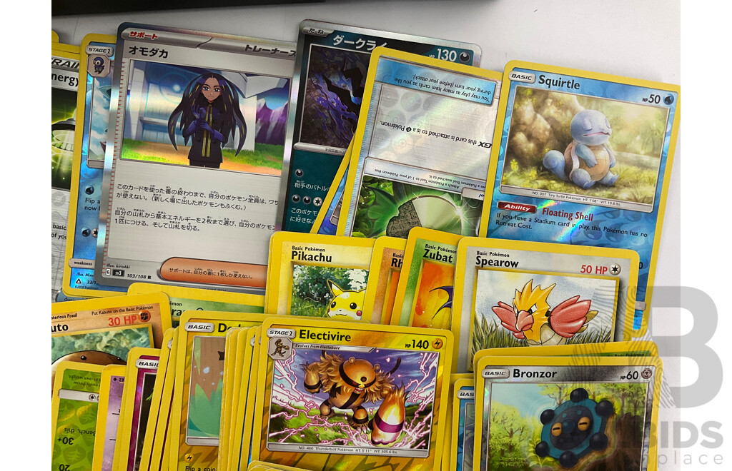 Collection of Pokemon Cards Including Holographic, Basic, Stage One, Trainer