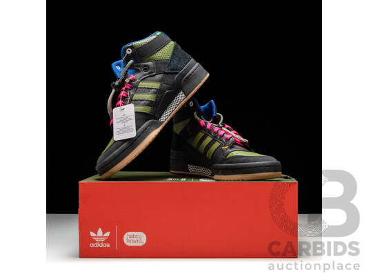 Pair of Adidas Originals Forum Mid RT Sneakers by Hebru 'Frogboy' Brantley