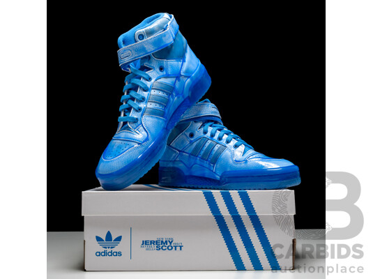 Pair of Adidas X 'Dipped Blue' Jeremy Scott Forum High Top Sneakers