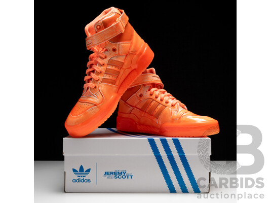 Pair of Adidas X 'Dipped Orange' Jeremy Scott Forum High Top Sneakers