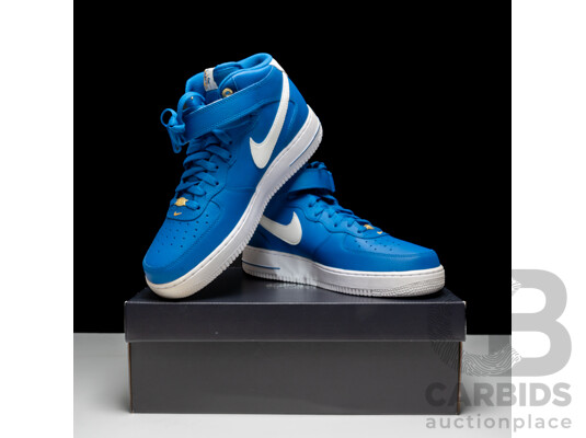 Pair of Nike Air Force 1 '07 LV8 40th Anniversary Blue Jay Mid Cut Sneakers