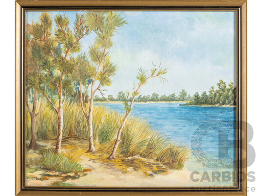 M.Suters, (20th Century), Sand Mining, Hawks Nest & Myall River, Pair of Original Vintage Ink & Watercolour and Oil on Board, 37H x 44W cm (larger frame) (2)