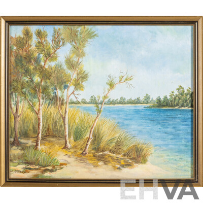 M.Suters, (20th Century), Sand Mining, Hawks Nest & Myall River, Pair of Original Vintage Ink & Watercolour and Oil on Board, 37H x 44W cm (larger frame) (2)