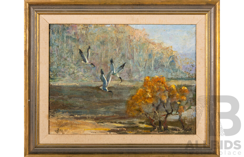 Joan Dent, (20th Century, Australian, 1916-2002), Pittwater McCarr's Creek, Wonderful Vintage Oil on Board, 42 x 52 cm (frame)
