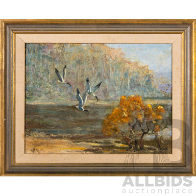 Joan Dent, (20th Century, Australian, 1916-2002), Pittwater McCarr's Creek, Wonderful Vintage Oil on Board, 42 x 52 cm (frame)