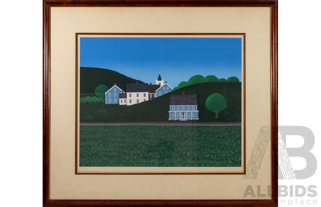 Ted Jeremenko (20th Century, Yugoslav-Born American, 1938-), Chapel on the Hill, Wonderful Limited Edition Signed Serigraph, 94 x 82 cm (frame)