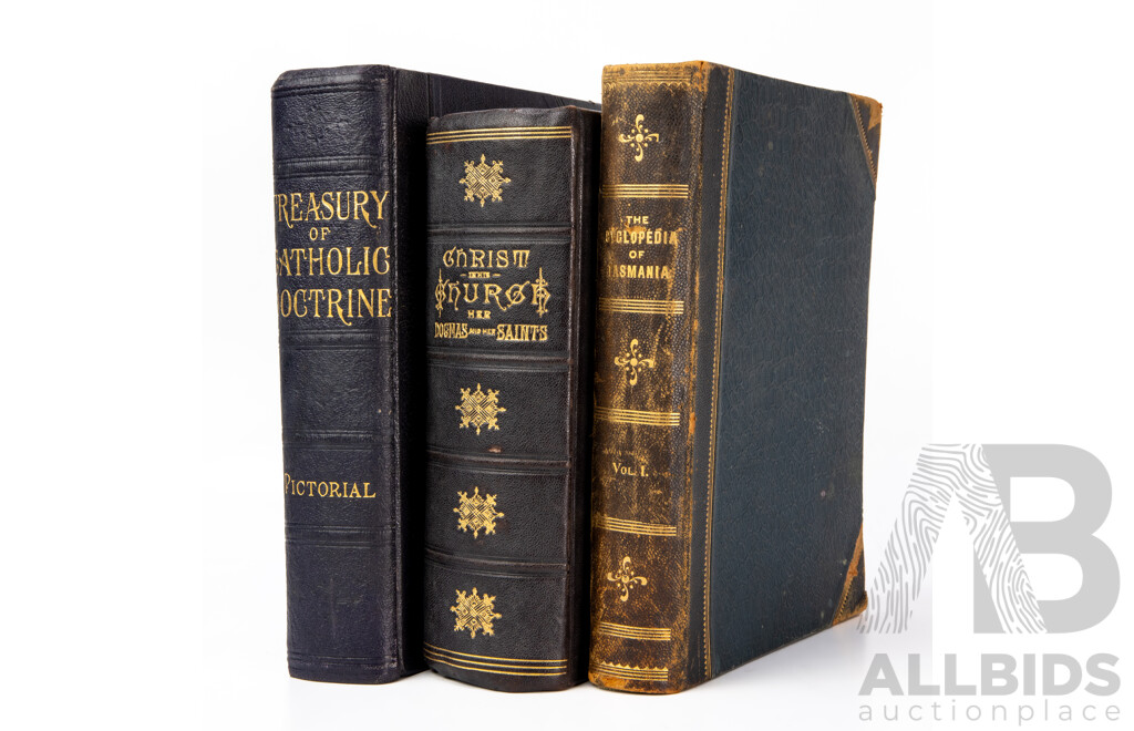 Collection of Three Antique Leather Bound Pictorial Reference Books