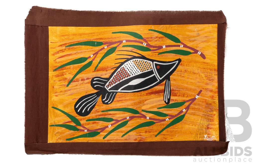 Greg Joseph (Yidinji) (20th C.,Indigenous Australian), Dreamtime Spirit, Animals & More, Collection of Six Wonderful Unstretched Acrylic on Canvases, 36 x 24 cm (images approx) (6)